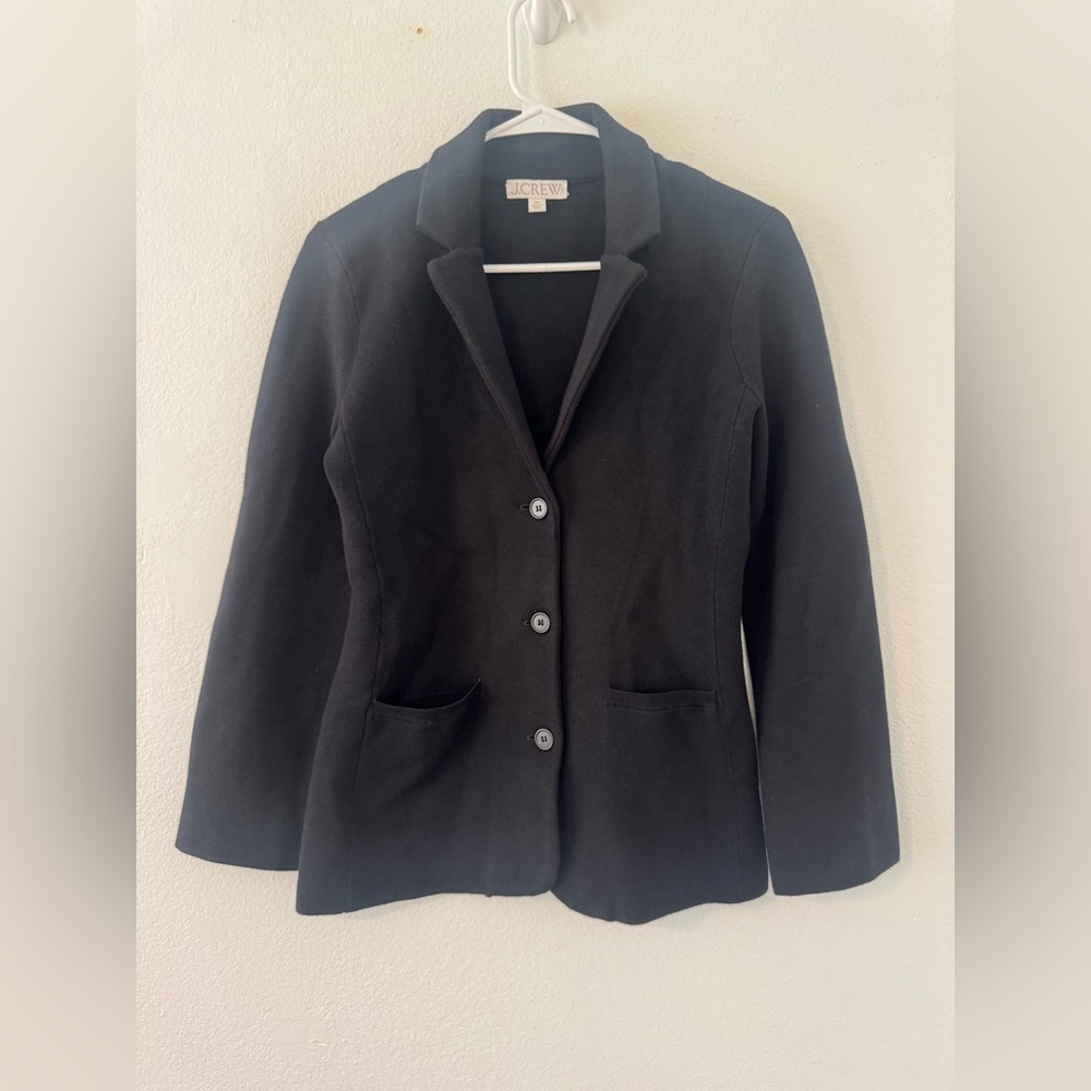 J. Crew Waisted Stretch Sweater Blazer Black Classic Chic Office Comfy Size XS